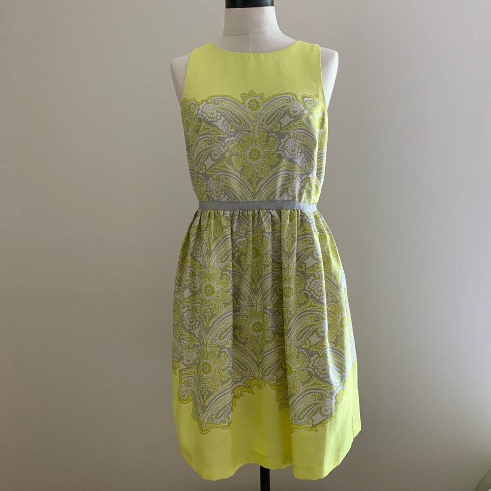 Loft chartreuse yellow and gray dress